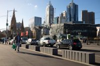 Honed concrete bollards by SVC Urban at Princes Bridge Melbourne