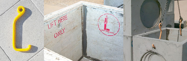SVC-approved pit hooks must be used to lift SVC concrete pits that have been manufactured with lifting holes.